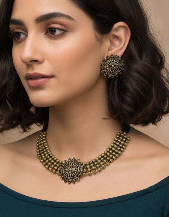 Flower Designer Oxidised Necklace Flower Designer Oxidised Necklace