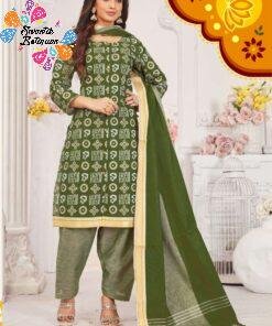 Plus Size Clothing for Women Alternative view of Green and White Colour Pure Cotton Ready Made Shalwar Suits
