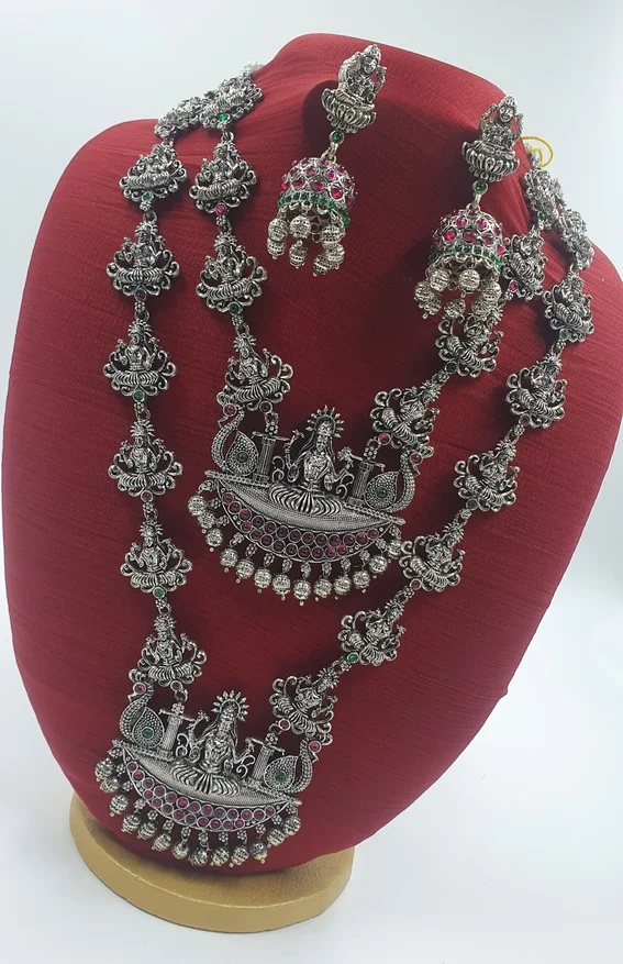 Lakshmi Designer Oxidised Matte Finished Semi Bridal Combo Set Lakshmi Designer Oxidised Matte Finished Semi Bridal Combo Set - Image 3