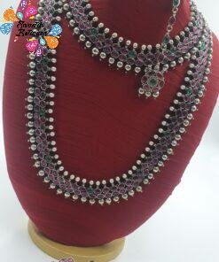 Pink Stone Designer Oxidised Matte Finished Semi Bridal Combo Set