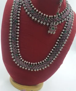 Pink Stone Designer Oxidised Matte Finished Semi Bridal Combo Set Pink Stone Designer Oxidised Matte Finished Semi Bridal Combo Set