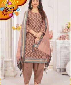 Beige and Brown Colour Pure Cotton Ready Made Shalwar Suits