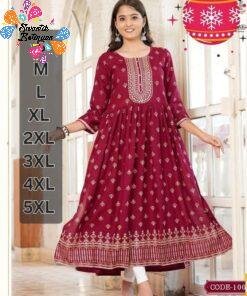 Maroon Colour Nyra Cut Frock Style Designer Kurthi