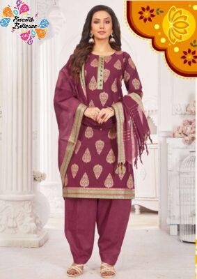 Magenta and Gold Colour Pure Cotton Ready Made Shalwar Suits