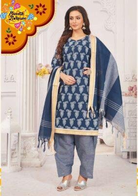 Blue and White Colour Pure Cotton Ready Made Shalwar Suits