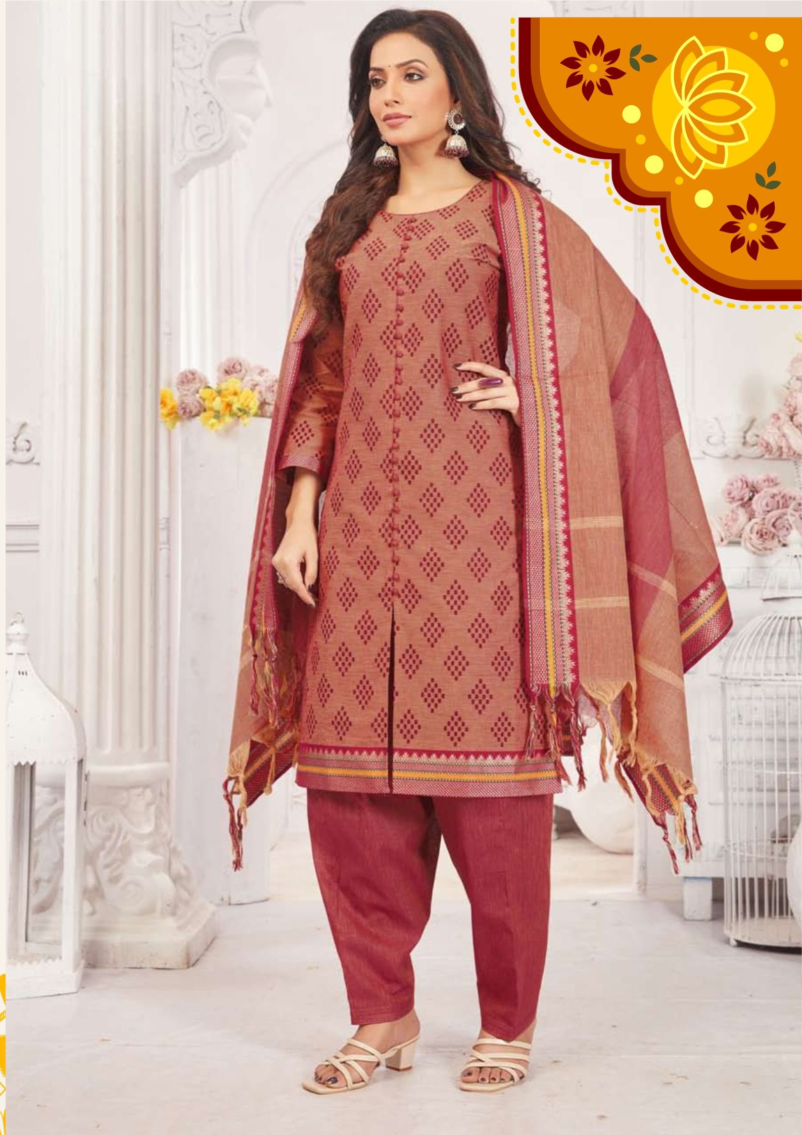 Brown and Gold Colour Pure Cotton Ready Made Shalwar Suits Brown and Gold Colour Pure Cotton Ready Made Shalwar Suits