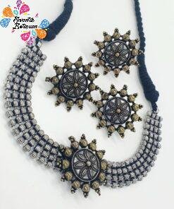 Silver And Gold Designer Oxidised Chocker Necklace