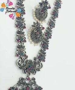 Flower And Peacock Designer Oxidised Necklace