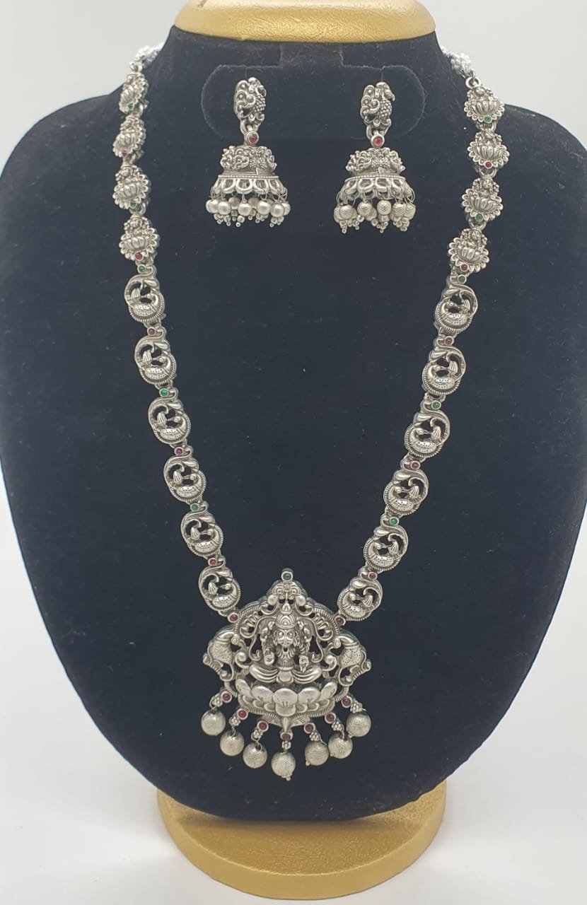 Lakshmi Designer Matte Silver Necklace Lakshmi Designer Matte Silver Necklace - Image 2