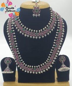 Pink Stone Designer Oxidised Matte Finished Semi Bridal Combo Set Pink Stone Designer Oxidised Matte Finished Semi Bridal Combo Set
