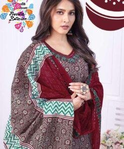 Brown and Maroon Soft Cotton Ready Made Shalwar Suits