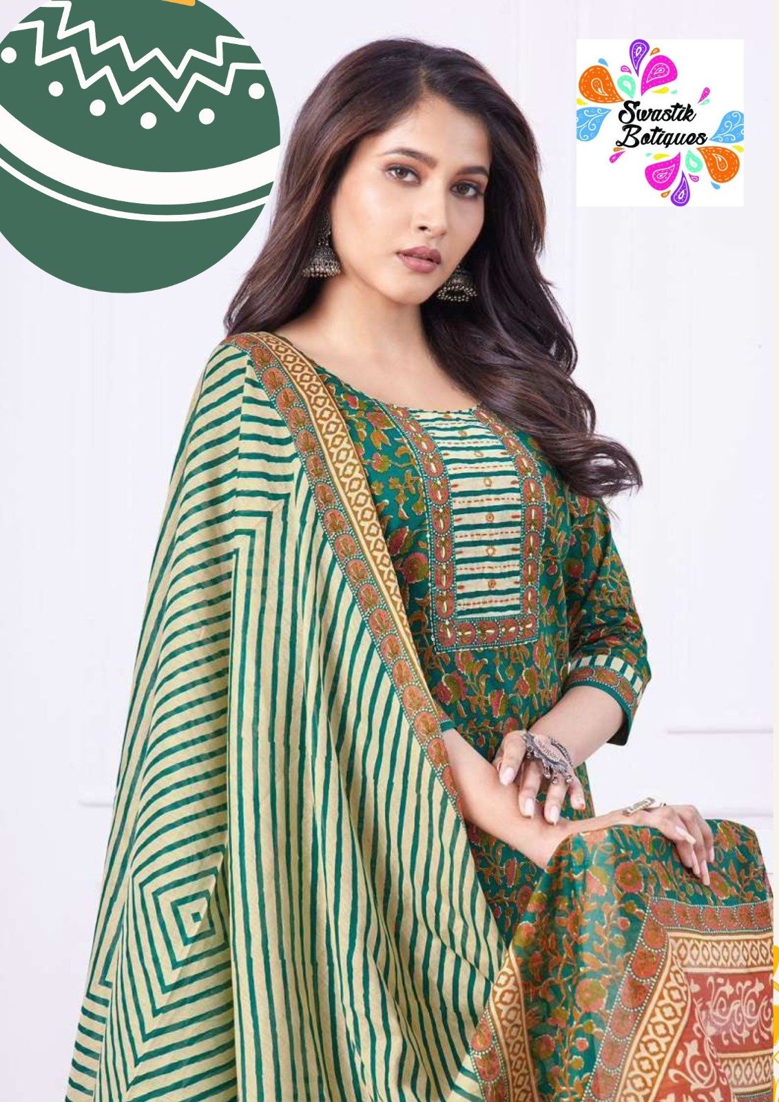 Green and White Soft Cotton Ready Made Shalwar Suits Green and White Soft Cotton Ready Made Shalwar Suits