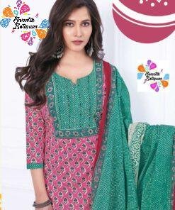 Pink and Green Soft Cotton Ready Made Shalwar Suits