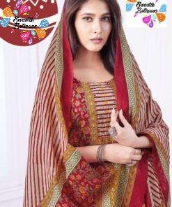 Red and Yellow Soft Cotton Ready Made Shalwar Suits