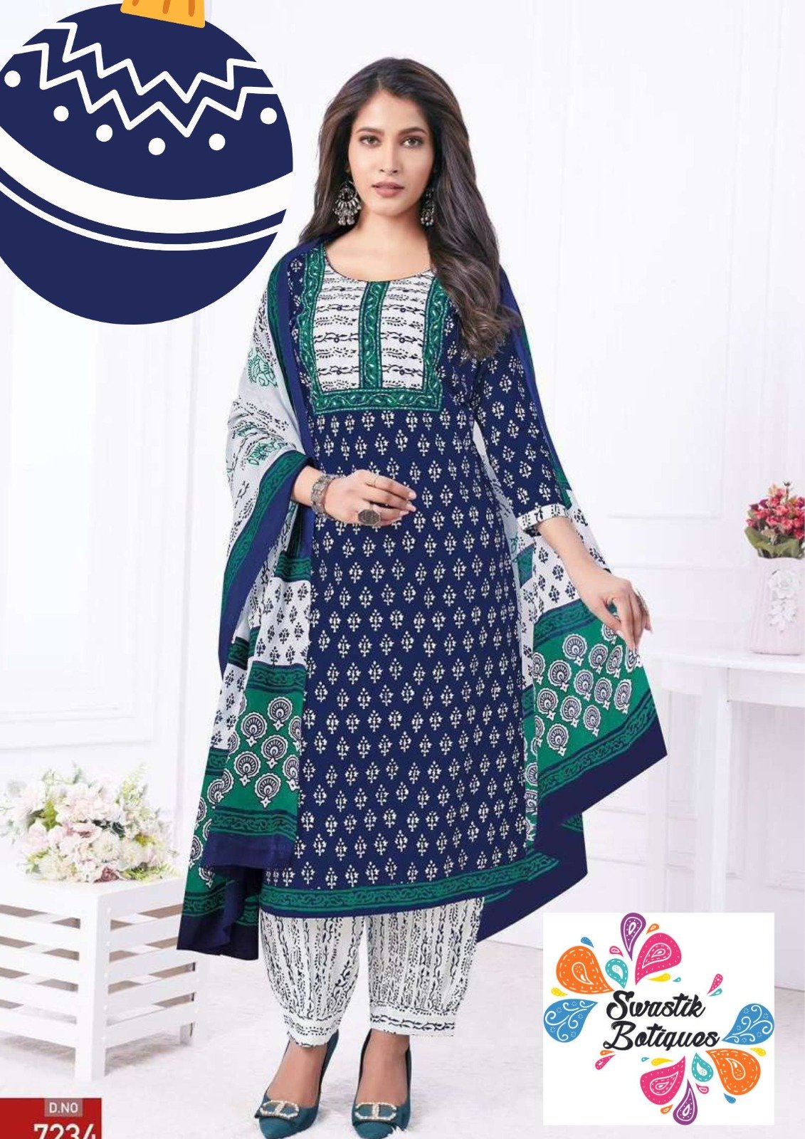 Blue and White Soft Cotton Ready Made Shalwar Suits Blue and White Soft Cotton Ready Made Shalwar Suits - Image 3