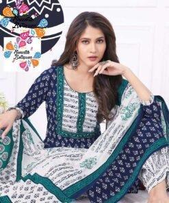 Blue and White Soft Cotton Ready Made Shalwar Suits