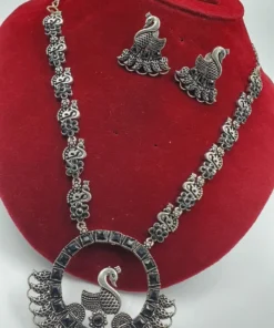 Black Stone With Peacock Designer Oxidised Necklace