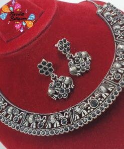 Elephant Designer Oxidised Necklace