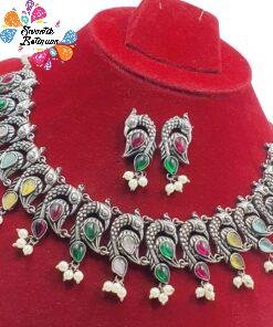 Peacock Designer Oxidised Chocker Necklace