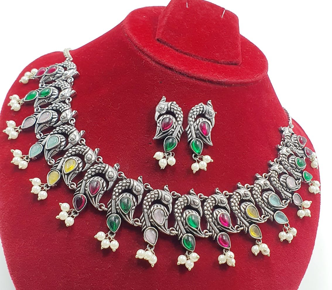 Peacock Designer Oxidised Chocker Necklace Peacock Designer Oxidised Chocker Necklace