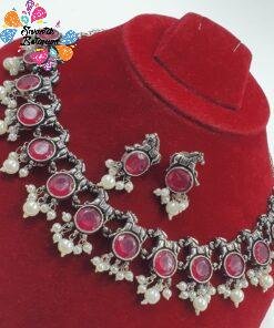 Dark Pink Designer Oxidised Necklace
