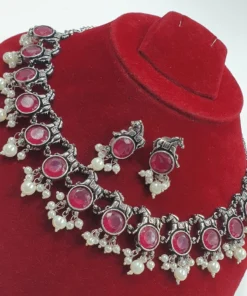 Dark Pink Designer Oxidised Necklace Dark Pink Designer Oxidised Necklace