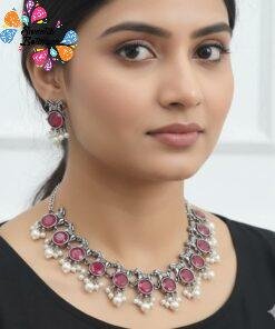 Dark Pink Designer Oxidised Necklace