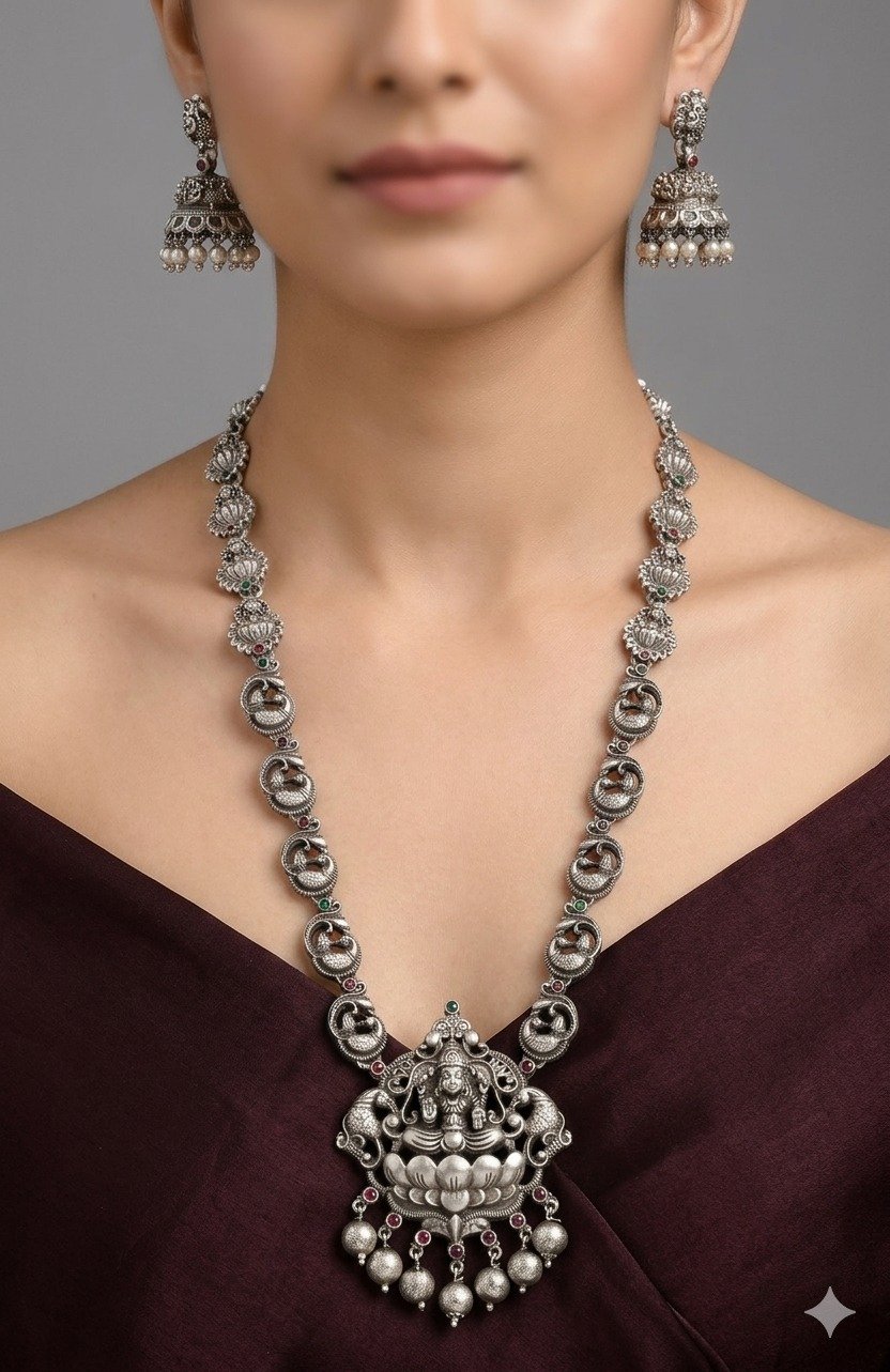 Lakshmi Designer Matte Silver Necklace Lakshmi Designer Matte Silver Necklace
