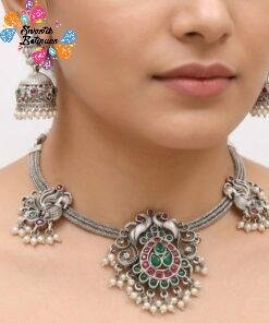 Peacock Designer Oxidised Matte Finished Necklace