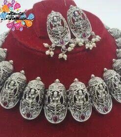 Lakshmi Designer Matte Silver Necklace Lakshmi Designer Matte Silver Necklace