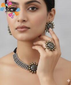 Silver And Gold Designer Oxidised Chocker Necklace