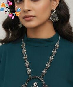 Black Stone With Peacock Designer Oxidised Necklace