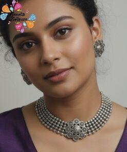 Flower Designer Oxidised Necklace