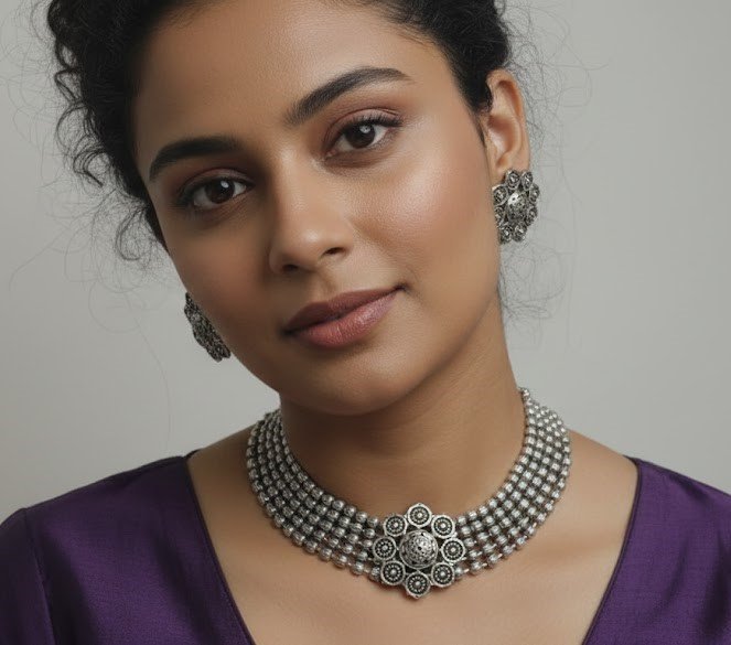 Flower Designer Oxidised Necklace Flower Designer Oxidised Necklace