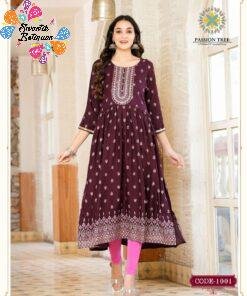 Burgundy Colour Designer Nyra Cut Frock Style Kurthi