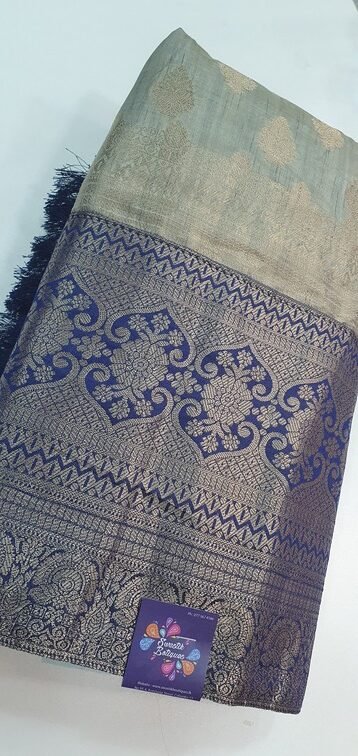Light Grey With Blue and Gold Colour Banaras Half Saree Light Grey With Blue and Gold Colour Banaras Half Saree