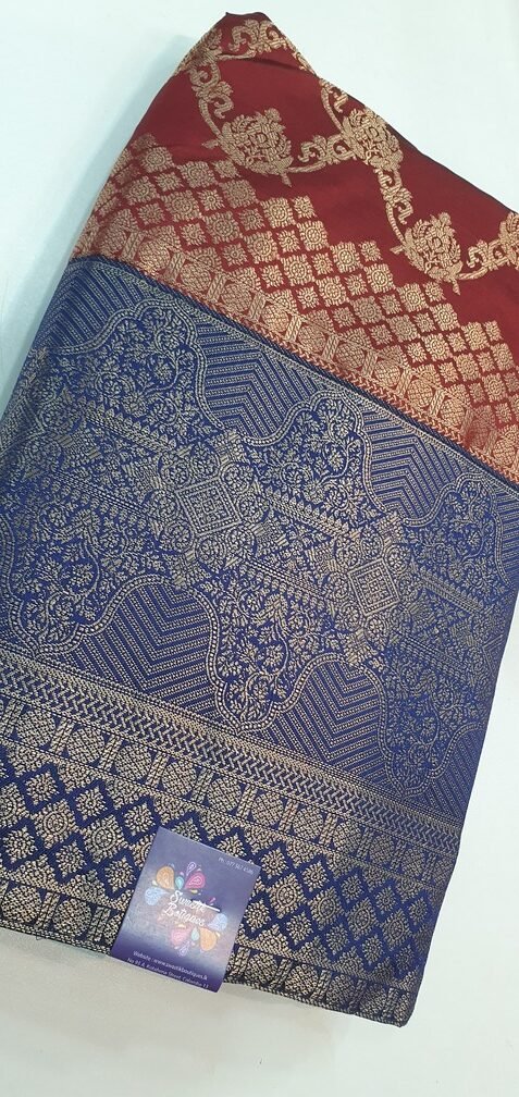 Brown With Blue and Gold Colour Banaras Half Saree