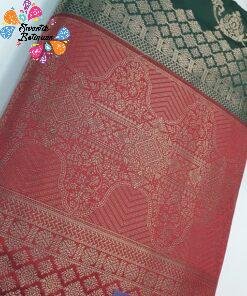 Dark Green With Red and Gold Colour Banaras Half Saree