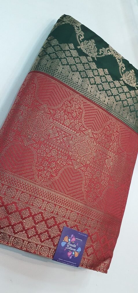 Dark Green With Red and Gold Colour Banaras Half Saree
