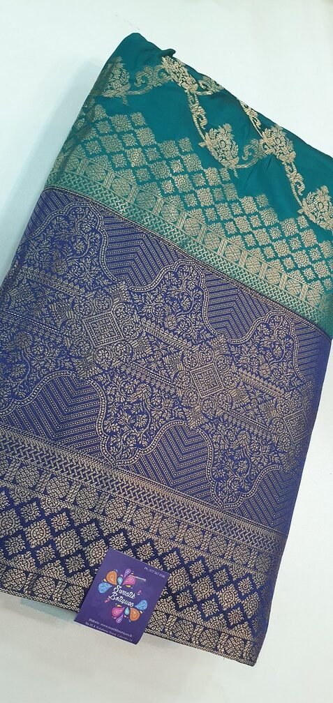 Green With Blue and Gold Colour Banaras Half Saree