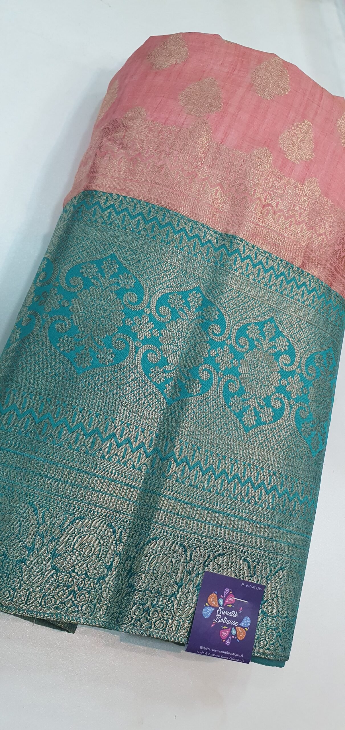Sky Blue With Pink and Gold Colour Banaras Half Saree
