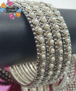 White Stone With Oxidised Silver Bangles