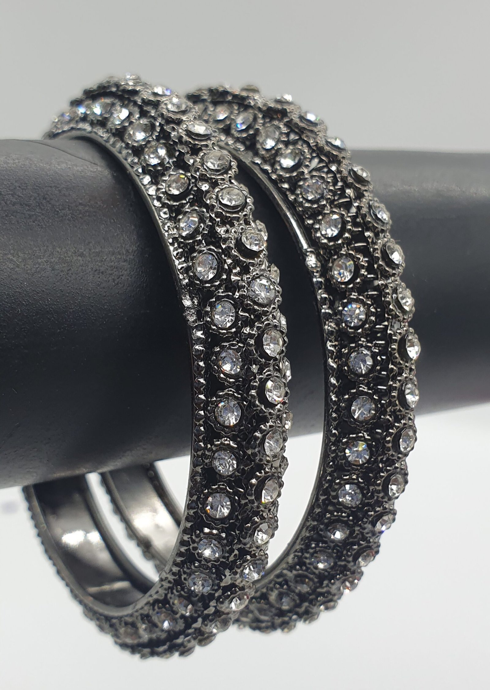 White Stone Black Silver Oxidised Bangle set White Stone Black Silver Oxidised Bangle set