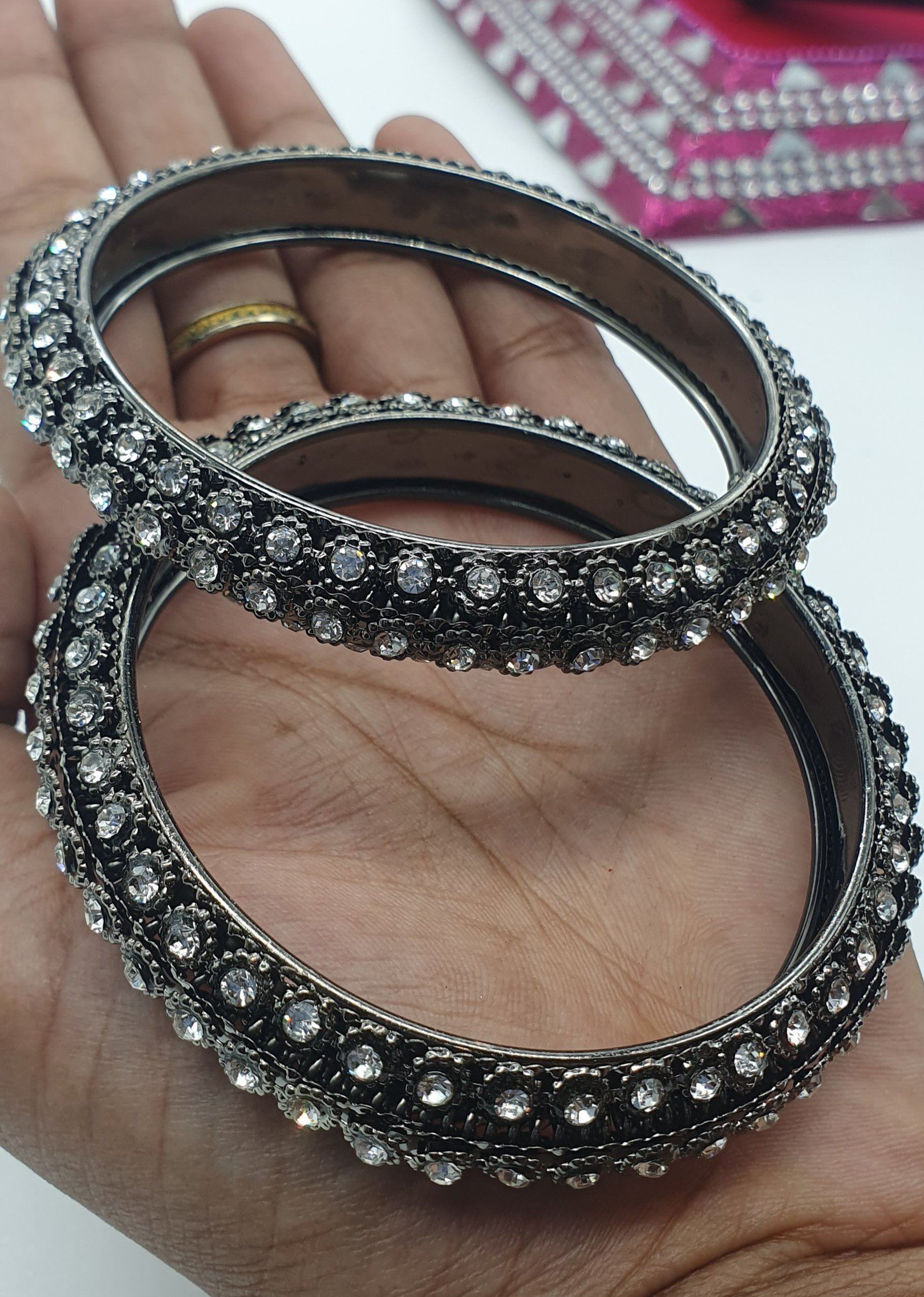 White Stone Black Silver Oxidised Bangle set White Stone Black Silver Oxidised Bangle set - Image 2