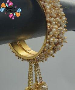 Pearl Oxidised Gold Bangles with Jhumkha Hangings