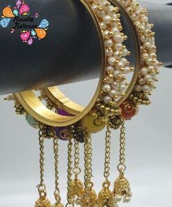 Pearl Oxidised Gold Bangles with Jhumkha Hangings