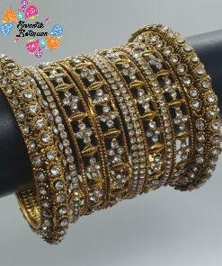White Stone Oxidised Gold Bangles