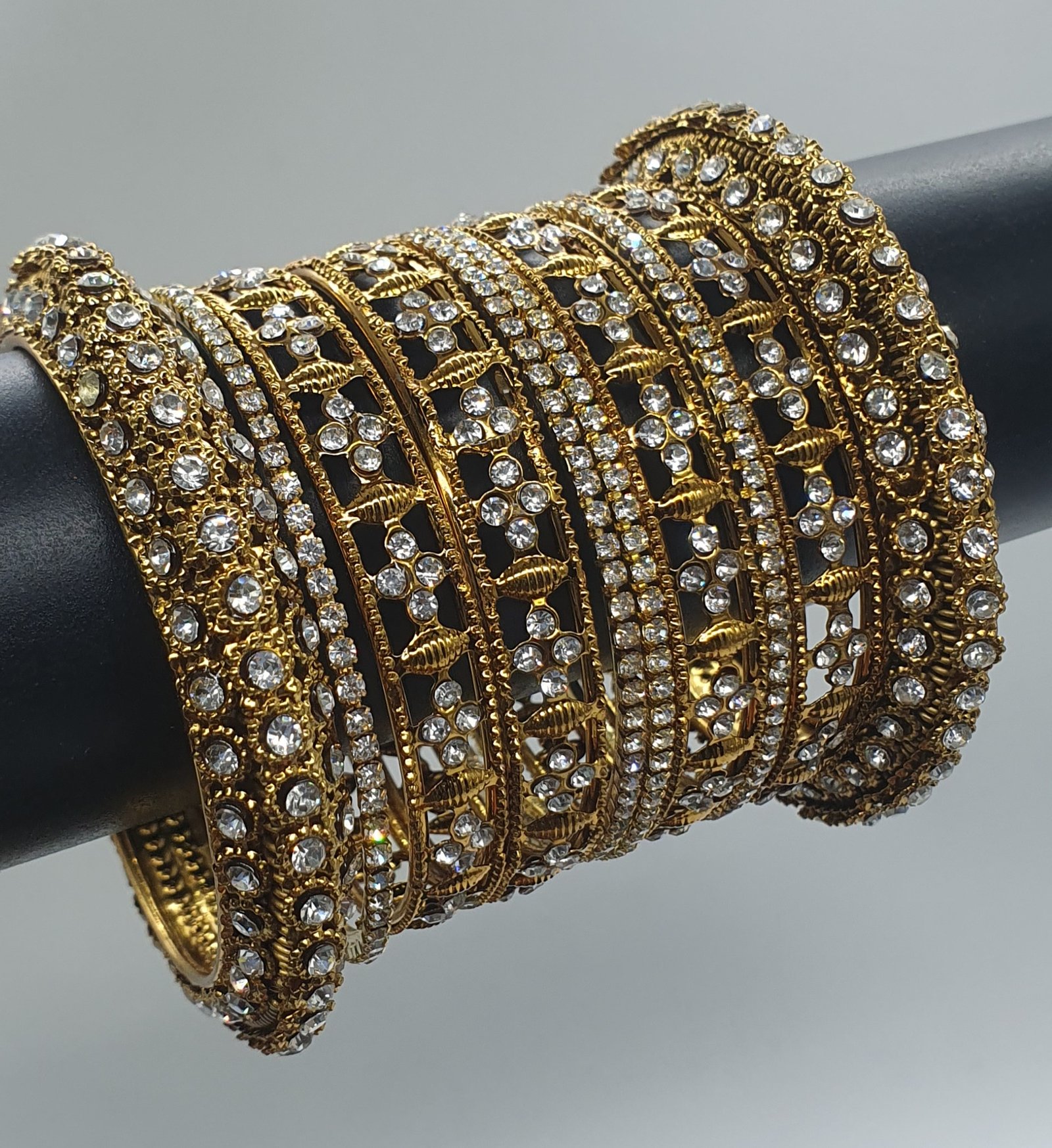 White Stone Oxidised Gold Bangles