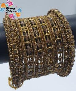 Gold Stone Oxidised Gold Bangles