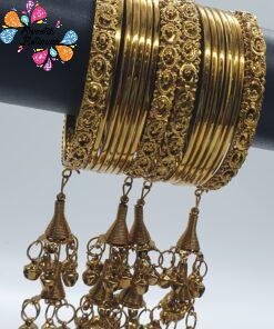 Oxidised Gold Bangles with Jhumkha Hangings